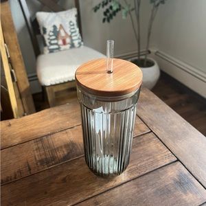 21oz Fluted Glass Tumbler with Wood Lid Green - Hearth & Hand™ with Magnolia